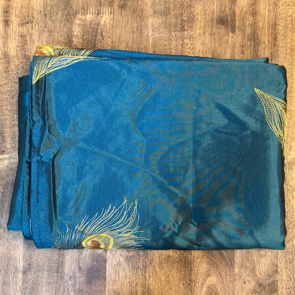 Pier 1 Imports Teal Blue Peacock Feather Curtain Panel Embroidered Lined 54x84 - Picture 8 of 8